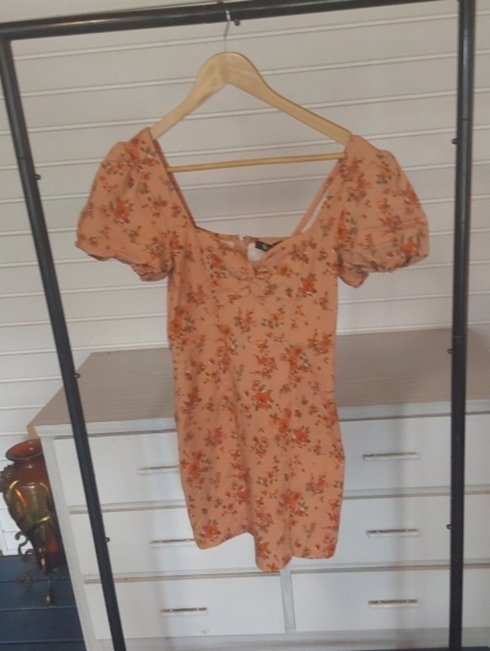 Floral Puff-Sleeve Mini Dress in Peach Floral By TRIXXI MEDIUM